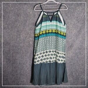 Prana Women Dress XS Nari Shift Midi Modal Mix Print Boho Western Modern